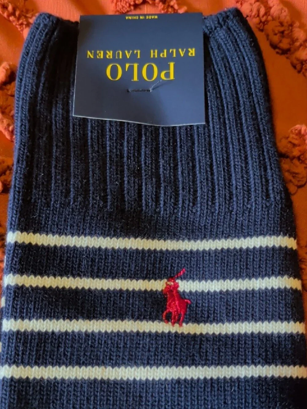 Polo by Ralph Lauren Navy with White Striped Crew Socks and Red Pony